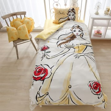 BEAUTY AND THE BEAST 美女與野獸 迪士尼公主 單人床包組 100% 滌綸 薄床罩  被套 + 床墊套 + 枕套組  貝兒公主  200 x 100 x 25cm