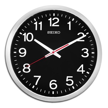SEIKO / 35cm 極簡風格 立體數字 滑動式秒針 靜音掛鐘 - 黑x銀框 QXA732S /SK048