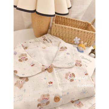 【蛋糕小狗】柔軟純棉紗布甜美透氣睡衣女款短袖短褲家居服套裝夏