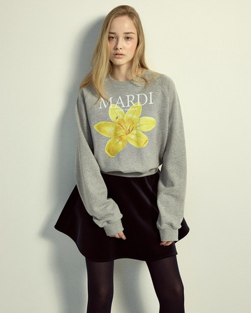MARDI MERCREDI 印花大學TEE 灰色 百合花 黃花 純棉 SWEATSHIRT RAGLAN LILIES 02