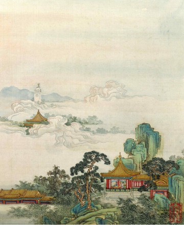 清陳枚山水樓閣圖八仿古畫復制山水畫名人字畫名家書畫國畫裝飾畫