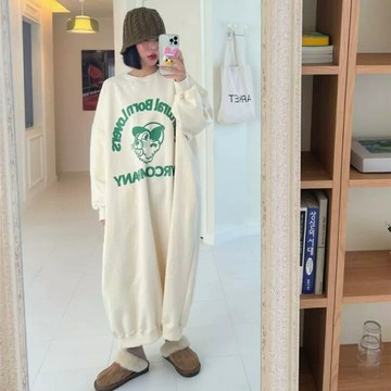 【巴黎精品】現貨+預購 女洋裝長袖連身裙大尺碼長裙連衣裙A字裙休閒大碼女裝-寬鬆慵懶感衛衣女裙子a1in19