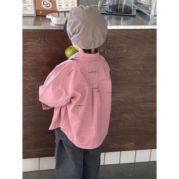 暮晨家新款秋裝2025男童彩色牛仔襯衫外套中小童做舊復古工裝夾克