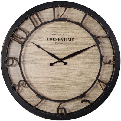 PresenTime & Co 13" Farmhouse Series Wall Clock, Quartz Movement, Shiplap Style,Raised 3D Arabic Numeral, Bronze Finish[並行輸入品]