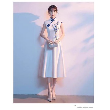 晚禮服女中式旗袍伴娘服主持人迎賓頒獎禮儀小姐中國風回娘家出服