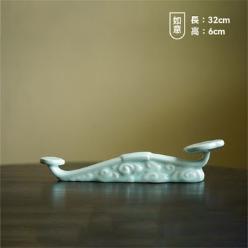 【新川】影青釉如意陶瓷工藝品 家居裝飾客廳書房擺件 新中式如意書房擺件 手工陶瓷 玄關擺件 吉祥物