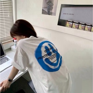 【PAGANS STORE】韓國 21ss 噴漆 微笑 英文 標語 刷漆 笑臉 短袖 短Tee (2 color)