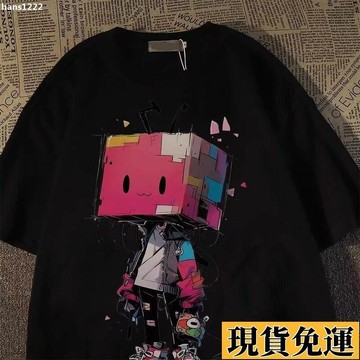 💦台灣限時低價💦 夏季ins美式復古潮牌搞怪卡通印花短袖T恤寬鬆情侶半袖上衣1/2