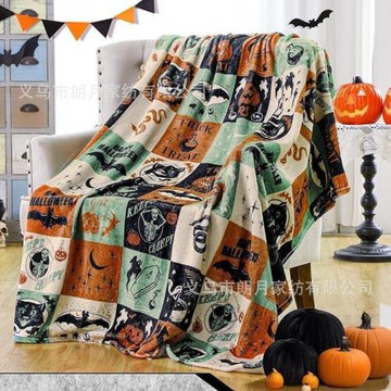 亞馬遜毯子印花法蘭絨毛毯南瓜3D數碼萬圣節批發蓋毯沙發毯歐美風