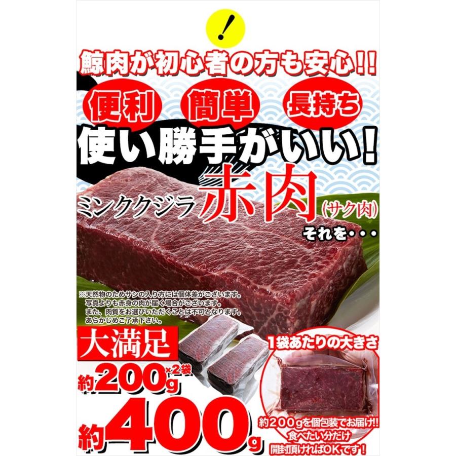 氷温熟成 ミンク鯨 くじら  赤肉 一級 400g (200g×2) 冷凍A 送料無料 タイムセール