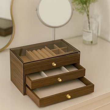 梨花HaNA  英格爾胡桃木三層珠寶飾品收納盒 含戒指格分區抽屜