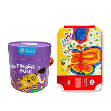 【 JarMelo 原創美玩】易洗手指畫繽紛12色+創藝調色盤超值組