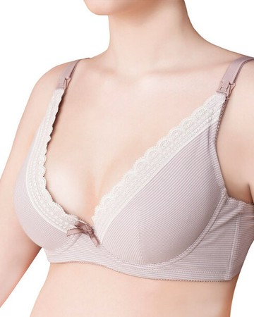 啡藏珍品-咖啡紗深V哺乳內衣-條紋粉