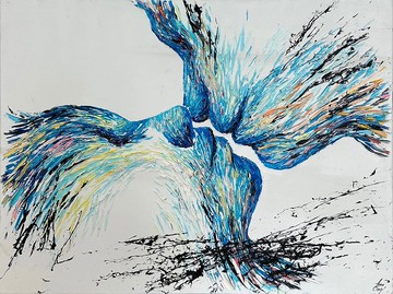 畫布上的抽象吻畫多彩表現主義藝術情侶浪漫藝術