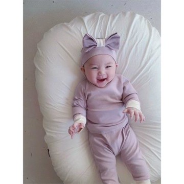 韓版春秋季寶寶打底衫高腰護肚褲+發帶三件套嬰兒修身家居服套裝