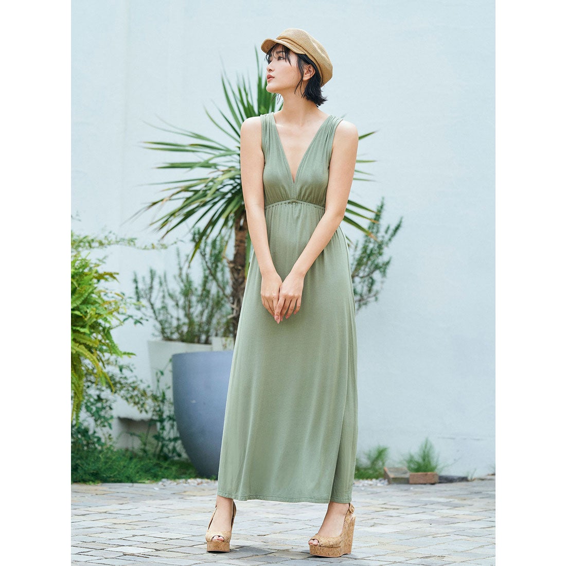 デュラス Duras 両vバックリボンワンピース Khaki 通販 Lineポイント最大2 0 Get Lineショッピング