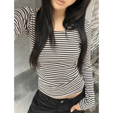 Codibook｜韓國 wonderwonder 條紋圓領修身長袖T恤［預購］長袖上衣 女裝