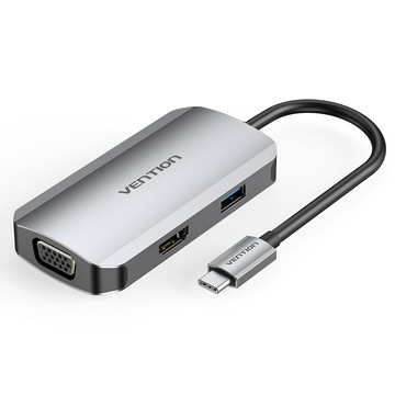 擴展塢 USB-C 多功能筆電擴展底座 HDMI 威迅TOA系列Type-C轉HDMI+VGA+USB3.0+PD擴展塢鋁合金款灰色0.15