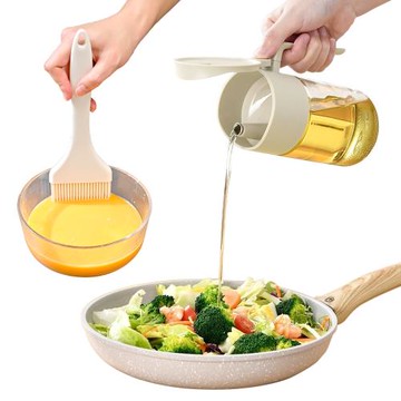 日本SP SAUCE油控式500ml玻璃調味油壺+寬面油刷2件特惠組
