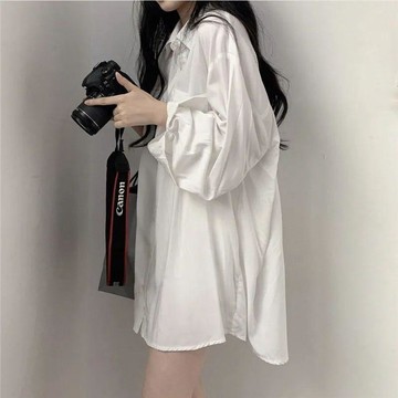 新款寬大襯衫bf風白襯衣時尚長袖開衫外套防曬慵懶風流行白色襯衫 襯衫 襯衣 長袖上衣 純欲襯衫 上衣
