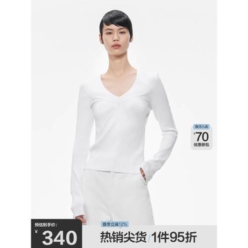 JNBY/江南布衣折扣春夏針織衫女套頭修身V領短款簡約長袖通勤