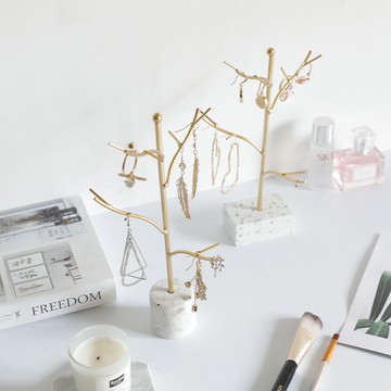 北歐簡約輕奢水磨石底擺件金屬耳環項鏈首飾架臥室梳妝臺桌面收納 z7313