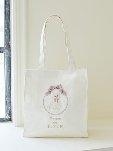 可愛貓咪刺繡蝴蝶結方形手提包(8A43F0J7500) - Maison de FLEUR