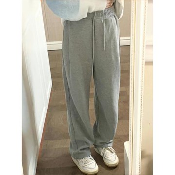 純棉灰色直筒運動褲女春秋2025新款小個子休閑褲寬松慵懶束腳衛褲