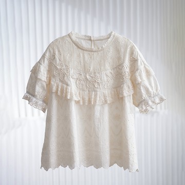 立體蕾絲刺繡花邊袖上衣300365