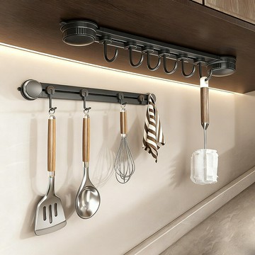 免運 浴室用品 吸盤廚房掛鉤一排滑軌掛桿免打孔太空鋁鍋鏟收納壁掛式掛架置物架工廠現貨直銷 售後保障 全館免運 5h1225