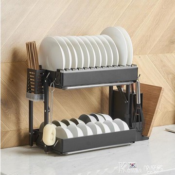 瀝水架 雙層折疊瀝水碗碟筷盤架 烤漆碗碟筷盤子收納架廚房台面置物架子 【林之舍】