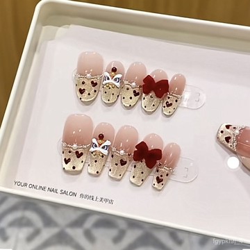 🥰可可新品🥰奈姿 純手工光療穿戴甲心悅醒獅批髮成品重複使用美甲貼片可拆手工穿戴甲顯白美甲片高級感穿戴甲日常穿戴甲 EWB