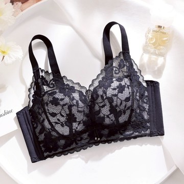 內衣專家 新款爆款內衣 親膚蕾絲不扎肉 小胸加厚墊 深v性感調整型 集中爆乳無痕無鋼圈上託內衣 多排扣小胸女精緻蕾絲內衣