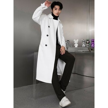 高級感2025春秋白色風衣男長款過膝修身新款外套德式大衣中長款男