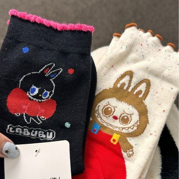 熱銷🔥新款 春夏新品 春季 新款襪子 韓版 卡通兔子撞色木耳邊女 中筒襪 網紅潮流 棉質女襪 學生襪 少女襪子
