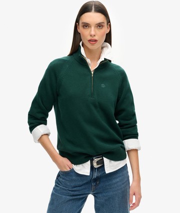 Superdry Women's Classic Cotton Knit Half Zip Jumper Green Size: 12