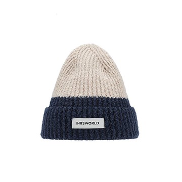 毛線帽 【ISW】悉心界針織撞色毛線帽-海軍藍 男女