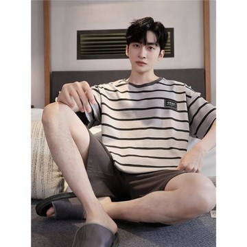 夏季男士睡衣短袖短褲純棉休閑運動套裝夏天男青少年家居服加大碼