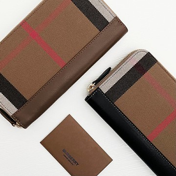 美國百分百【全新真品】Burberry 皮夾 長夾 歐洲精品 配件 錢包 logo 經典格紋 黑色/咖啡 CW78