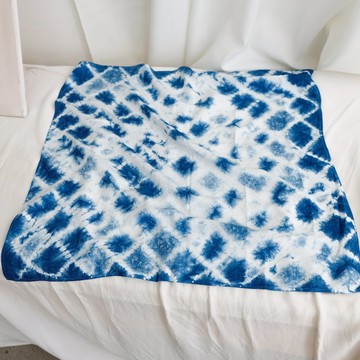 網格方巾 原創藍染紮染手工純棉百搭方巾絲巾圍巾 順滑涼爽質地薄