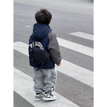 中小童拼色外套秋冬款棉服中小童休閑時髦沖鋒衣外套男孩二棉棉衣