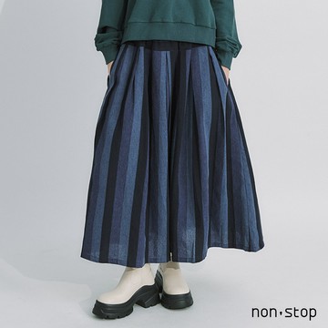 non-stop 復古條紋寬版褲裙-1色