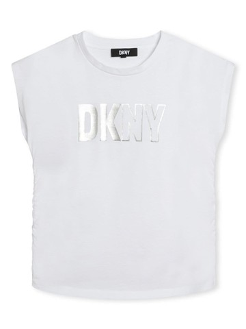 Dkny Kids - metallic logo-print organic cotton T-shirt - kids - Organic Cotton - 10 yrs - White