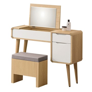 文創集 黛斯尼雙色3尺上掀式鏡面鏡台組合(含化妝椅)-91x42x76cm免組
