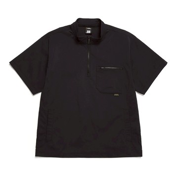 男女同款 FIOTOS 輕量半開拉鍊短袖上衣 - 炭黑色