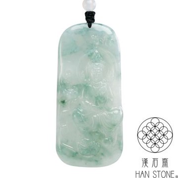 【漢石齋】天然翡翠A貨 佛陀玉佩吊墜 冰種飄花(31*66*6mm)