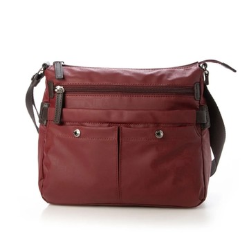 LA BAGAGERIE 字母印雙口袋方形斜背包(小/酒紅)