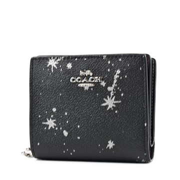 COACH 閃耀流星防刮皮革釦式拉鍊袋短夾-黑色