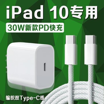 適用蘋果iPad 10充電器30WPD快充平板10.9英寸iPad10充電頭iPad第10代10.9英寸平板充電器ipad10編織線2米