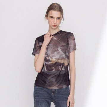 【MEDUSA】潑墨暈染層次感扭結網布上衣(M-XL) | 暈染上衣 女T恤